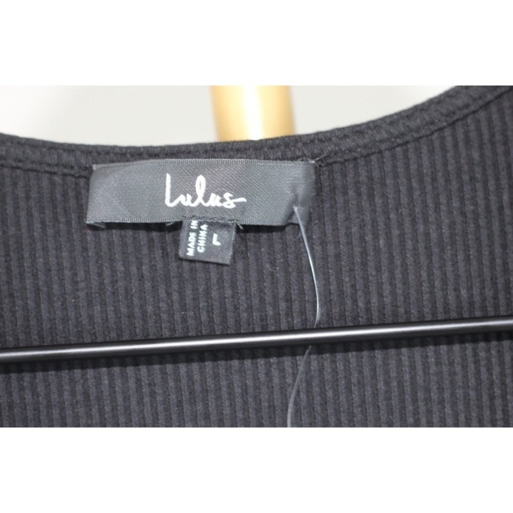 Lulus Black Ribbed Square Neck Side Ruched Drawstring Tank Top Large NEW - Picture 4 of 7